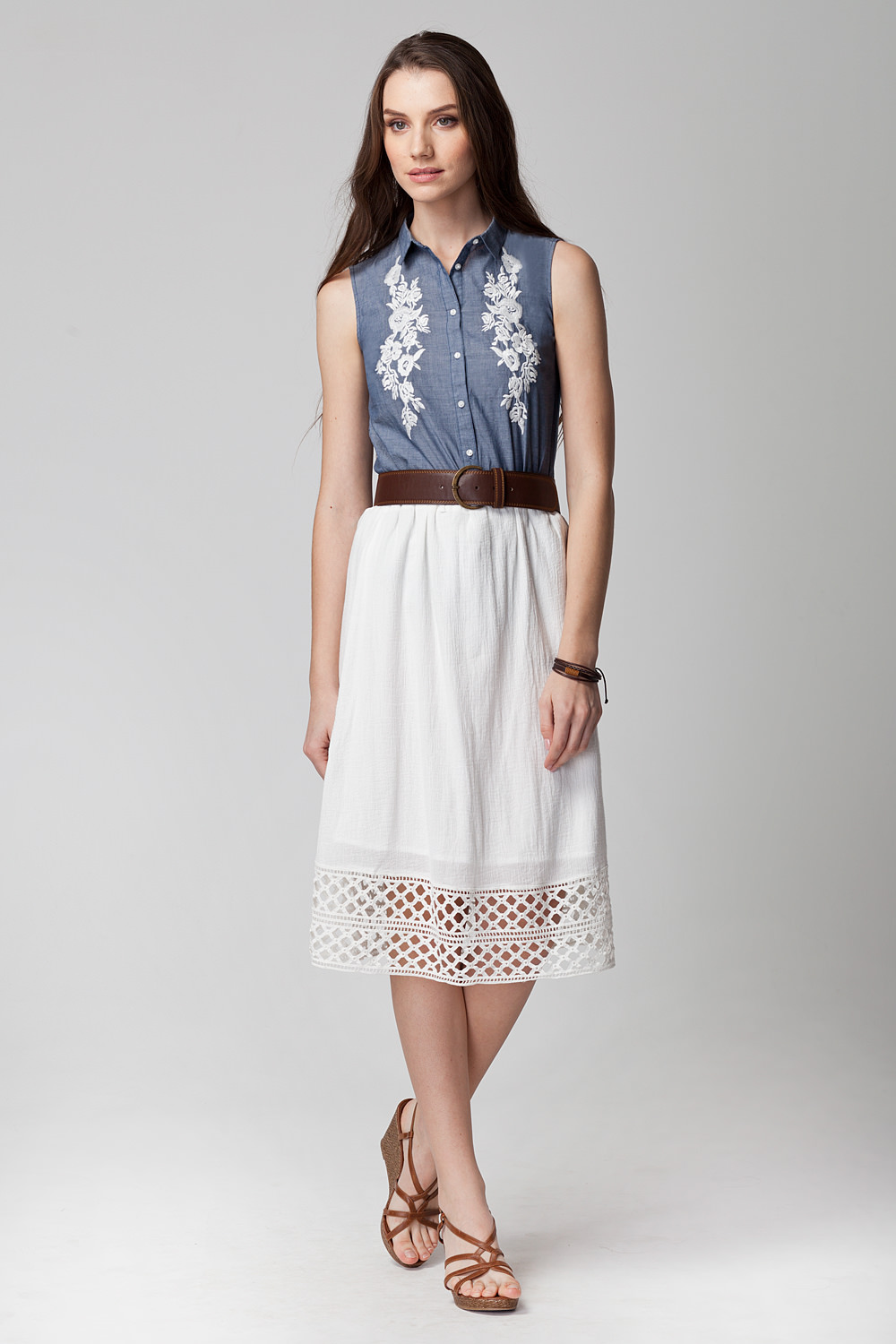 Фото товара 8993, белая летняя юбка из 100% хлопка